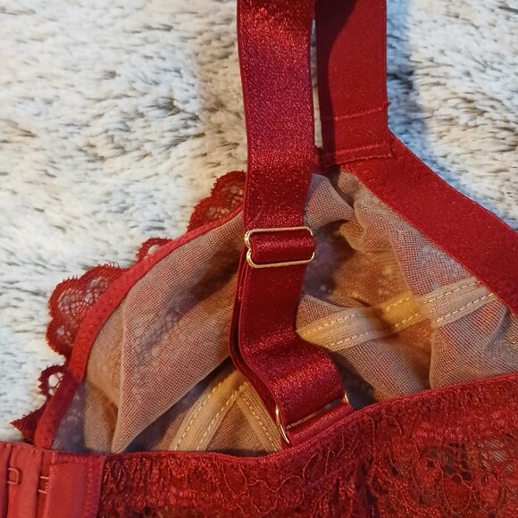Asos Design Women's Rosie Lace Padded Plunge Underwire Bra Red SZ 40E - Picture 5 of 8